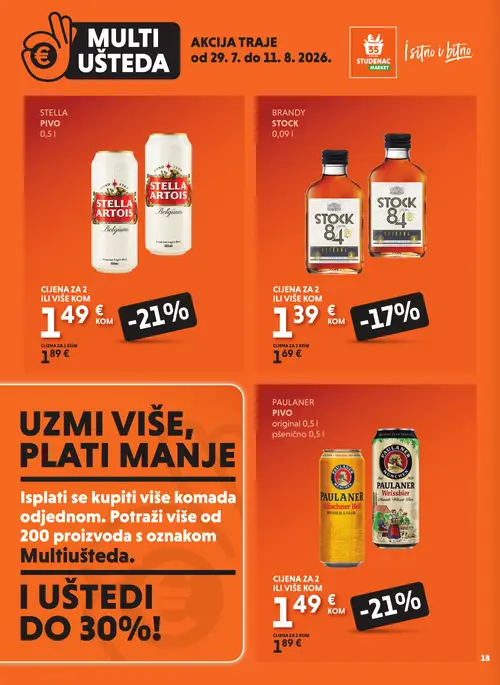 Studenac katalog — stranica 18: PAULANER PAULANER PIVO original pšenično, PAULANER PAULANER PIVO original pšenično, STELLA ARTOIS STELLA ARTOIS PIVO, STELLA ARTOIS STELLA ARTOIS PIVO (vrijedi 29. 07. 2026.–11. 08. 2026.)