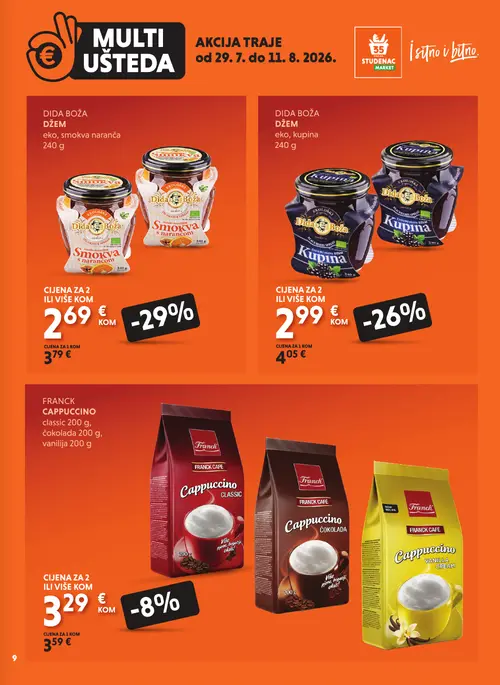 Studenac katalog — stranica 9: DIDA BOŽA DŽEM eko, smokva naranča, DIDA BOŽA DŽEM eko, kupina, FRANCK FRANCK CAPPUCCINO classic, FRANCK FRANCK CAPPUCCINO VANILLA CREAM (vrijedi 29. 07. 2026.–11. 08. 2026.)