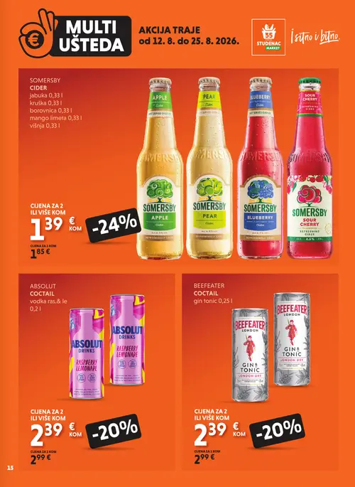 Studenac katalog — stranica 15: SOMERSBY SOMERSBY CIDER višnja, SOMERSBY SOMERSBY CIDER jabuka, SOMERSBY SOMERSBY CIDER kruška, SOMERSBY SOMERSBY CIDER borovnica (vrijedi 12. 08. 2026.–25. 08. 2026.)