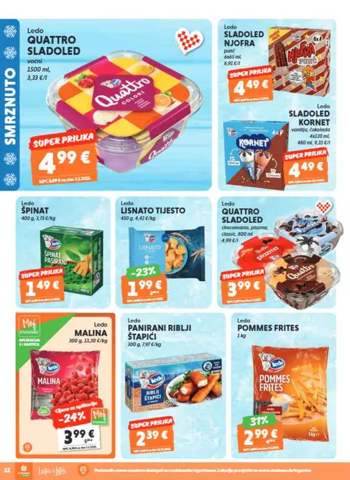 Studenac katalog — stranica 12: Ledo POMMES FRITES, Ledo MALINA, Ledo LISNATO TIJESTO (vrijedi 01. 07. 2026.–14. 07. 2026.)