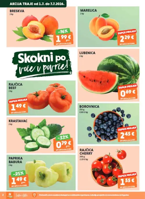 Studenac katalog — stranica 2: KRASTAVAC, PAPRIKA BABURA, BRESKVA, MARELICA (vrijedi 01. 07. 2026.–14. 07. 2026.)