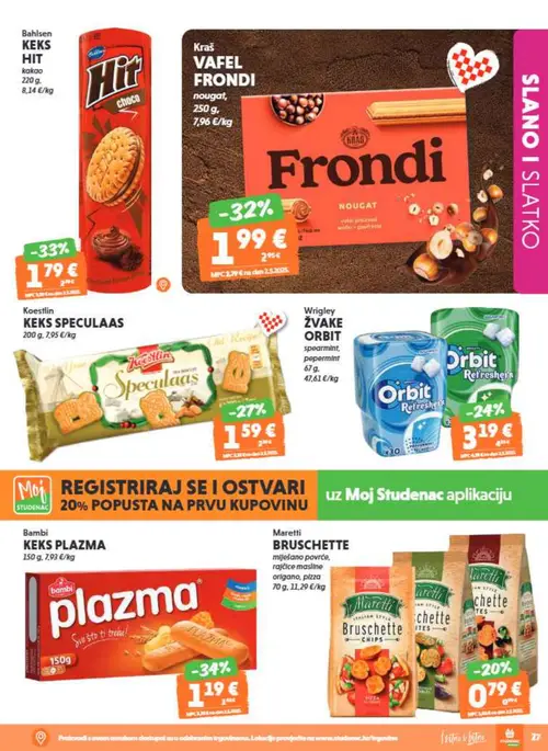 Studenac katalog — stranica 29: Bambi KEKS PLAZMA, Balsen KEKS HIT kakao, Kraš VAFEL FRONDI nougat, Koestlin KEKS SPECULAAS (vrijedi 01. 07. 2026.–14. 07. 2026.)
