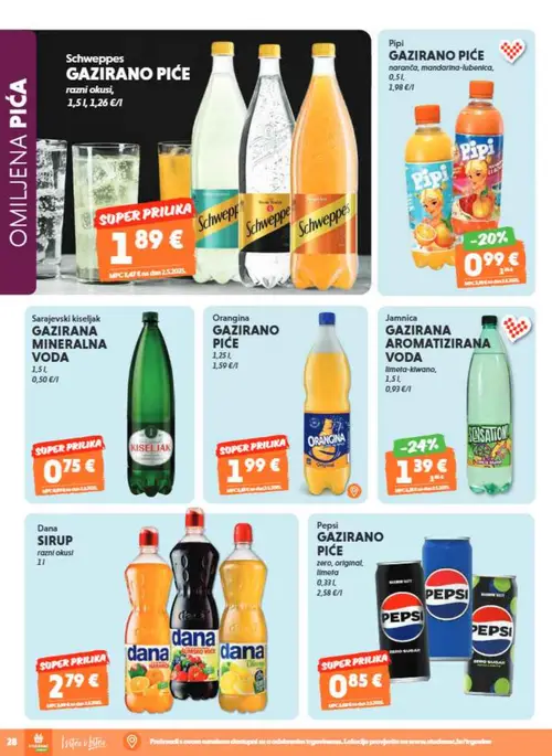 Studenac katalog — stranica 30: Jamnica GAZIRANA VODA limeta-kiwano, Pipi GAZIRANO PIĆE, Schweppes GAZIRANO PIĆE, Sarajevski kiseljak GAZIRANA MINERALNA VODA (vrijedi 01. 07. 2026.–14. 07. 2026.)