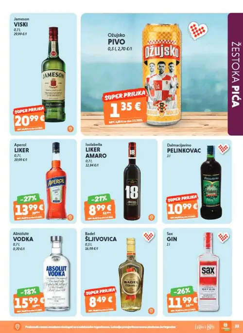 Studenac katalog — stranica 35: Jameson VISKI, Ožujsko PIVO, Aperol LIKER, Isolabella LIKER AMARO (vrijedi 01. 07. 2026.–14. 07. 2026.)