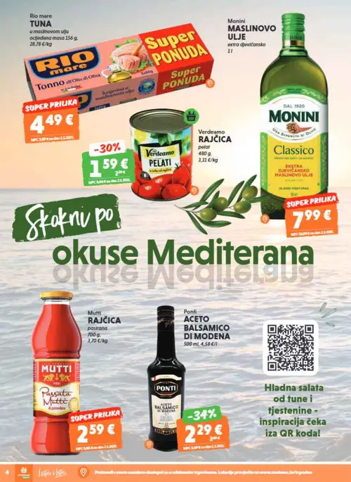 Studenac katalog — stranica 4: Ponti Ponti ACETO BALSAMICO DI MODENA, Verdeamo Verdeamo RAJČICA pelat, Rio mare Rio mare TUNA u maslinovom ulju, Monini Monini MASLINOVO ULJE extra djevičansko (vrijedi 01. 07. 2026.–14. 07. 2026.)