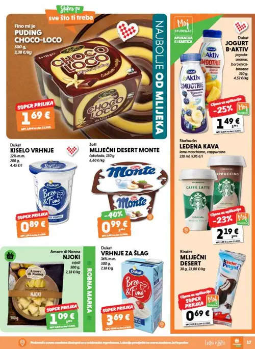 Studenac katalog — stranica 17: Zott MLIJEČNI DESERT MONTE, Dukat JOGURT B-AKTIV, Starbucks LEDENA KAVA latte macchiato, cappucino, Kinder MLIJEČNI DESERT (vrijedi 08. 07. 2026.–14. 07. 2026.)