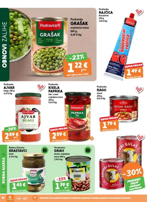 Studenac katalog — stranica 20: Verdearmo Verdearmo Grah šareni, ocijeđena masa, Podravka Podravka Ajvar blagi, Podravka Podravka Grašak ocijeđena masa (vrijedi 08. 07. 2026.–14. 07. 2026.)