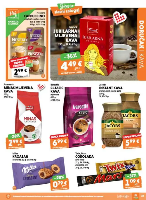 Studenac katalog — stranica 23: Twix Twix Xtra, Anamaria Anamaria Minas mljevena kava, Milka Milka Kroasan, Franck Franck Jubilarna mljevena kava (vrijedi 08. 07. 2026.–14. 07. 2026.)