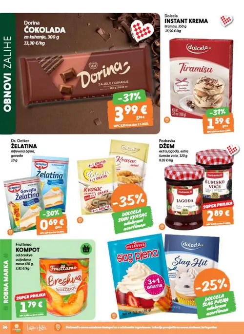 Studenac katalog — stranica 24: Dorina ČOKOLADA za kuhanje, Dolcela INSTANT KREMA tiramisu (vrijedi 08. 07. 2026.–14. 07. 2026.)