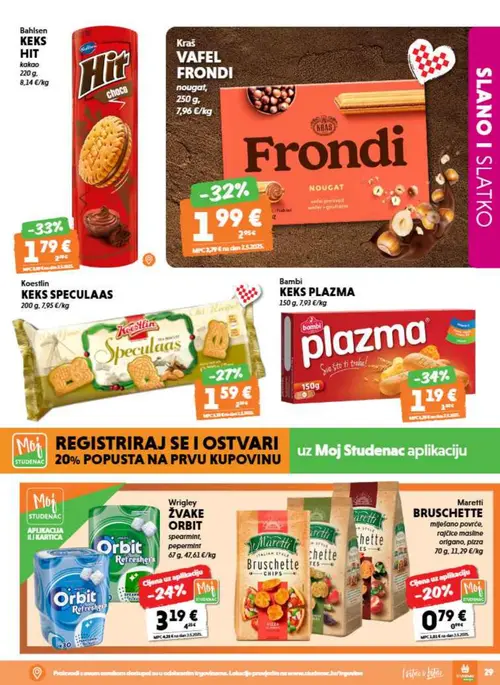 Studenac katalog — stranica 29: Bahlsen KEKS HIT kakao, Bambi KEKS PLAZMA, Kraš VAFEL FRONDI nougat, Koestlin KEKS SPECULAAS (vrijedi 08. 07. 2026.–14. 07. 2026.)