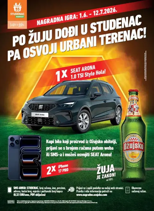 Studenac katalog — stranica 34: SEAT Arona 1.0 TSI Style, iPhone 17 PRO, Ožujsko Ožujsko (vrijedi 08. 07. 2026.–14. 07. 2026.)