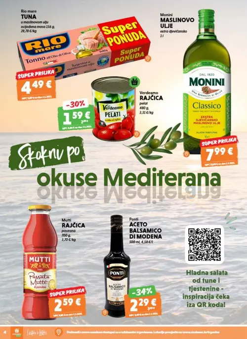 Studenac katalog — stranica 4: Ponti Ponti ACETO BALSAMICO DI MODENA, Verdeamo Verdeamo RAJČICA pelat, Rio mare Rio mare TUNA u maslinovom ulju, Monini Monini MASLINOVO ULJE extra djevicansko (vrijedi 08. 07. 2026.–14. 07. 2026.)