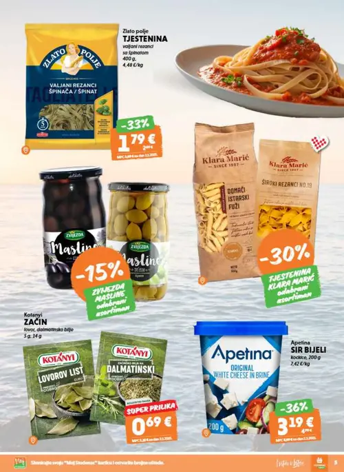Studenac katalog — stranica 5: Apetina SIR BIJELI, Zlato polje VALJANI REZANCI ŠPINAČA / ŠPINAT, Zvijezda MAŠLINE, Zvijezda MAŠLINE ZELENE (vrijedi 08. 07. 2026.–14. 07. 2026.)