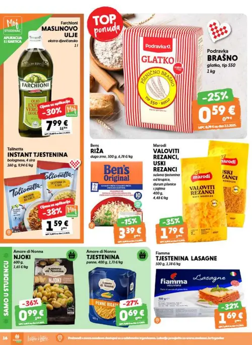 Studenac katalog — stranica 16: Tallinetta INSTANT TJESTENINA bolognese, 4 sira, Amore di Nonna NJOKI, Marodi VALOVITI REZANCI, USKI REZANCI, Fiamma TJESTENINA LASAGNE (vrijedi 15. 07. 2026.–28. 07. 2026.)