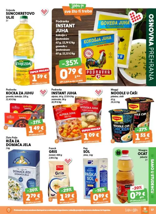 Studenac katalog — stranica 17: Podravka Podravka INSTANT JUHA kokošja s tjesteninom, Podravka Podravka KOCKA ZA Juhu goveđa, kokošja, Zlato Polje Zlato Polje RIŽA ZA DOMAĆA JELA, Franck Franck GRIS Instant (vrijedi 15. 07. 2026.–28. 07. 2026.)