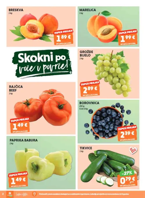 Studenac katalog — stranica 2: BRESKVA, MARELICA, GROŽĐE BIJELO, RAJČICA BEEF (vrijedi 15. 07. 2026.–28. 07. 2026.)