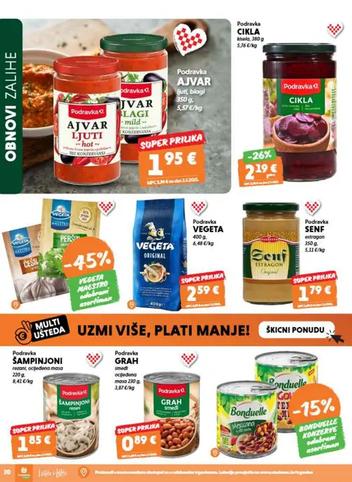 Studenac katalog — stranica 20: Podravka Podravka CIKLA, Podravka Podravka AJVAR LJUTI (vrijedi 15. 07. 2026.–28. 07. 2026.)