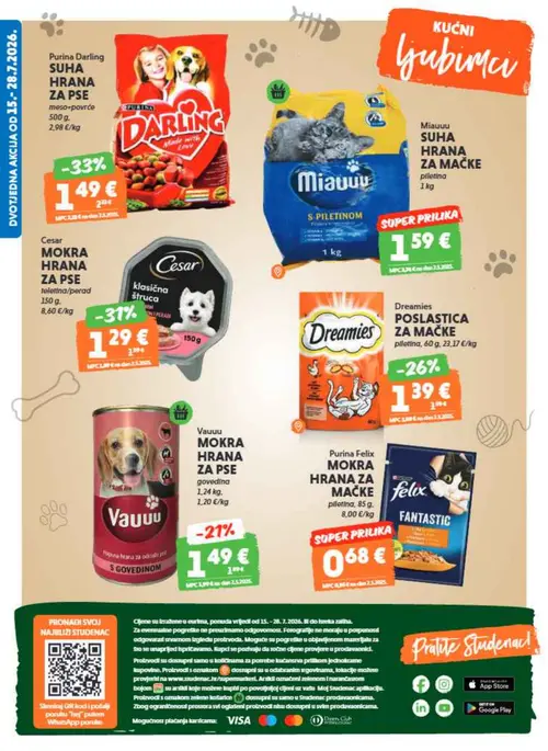 Studenac katalog — stranica 38: Purina Purina Darling SUHA HRANA ZA PSE, Cesar Cesar MOKRA HRANA ZA PSE, Vauuu Vauuu MOKRA HRANA ZA PSE (vrijedi 15. 07. 2026.–28. 07. 2026.)