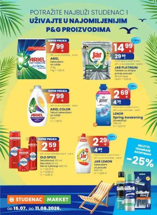 Studenac katalog — stranica 39: OLD SPICE OLD SPICE Dezodorans 125 ml, Jar JAR LEMON Deterdžent za posude, Jar JAR PLATINUM Tablete za strojno pranje posuđa, ARIEL ARIEL COLOR Tekući deterdžent za rublje (vrijedi 15. 07. 2026.–28. 07. 2026.)