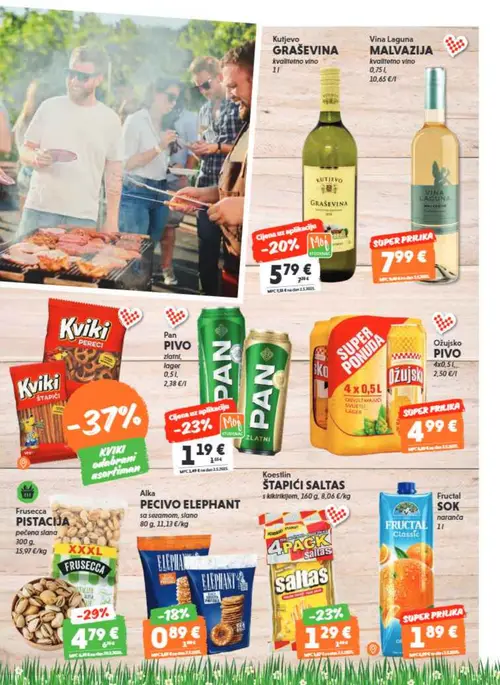 Studenac katalog — stranica 5: Fruscecca Pistacija pečena slana, Koestlin Štapići Saltas s kikirikijem, Pan Pivo, Alka Pecivo Elephant (vrijedi 15. 07. 2026.–28. 07. 2026.)