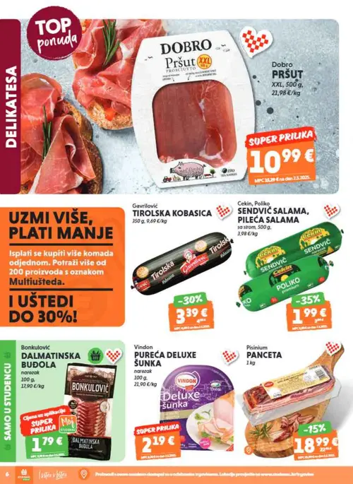 Studenac katalog — stranica 6: Bonkulović DALMATINSKA BUĐOLA, Vindon PUREĆA DELUXE ŠUNKA, Cekin, Poliko SENDVIČ SALAMA, PILEĆA SALAMA, Gavrilo TIROLSKA KOBASICA (vrijedi 15. 07. 2026.–28. 07. 2026.)