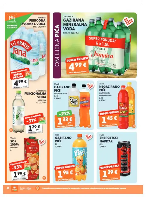 Studenac katalog — stranica 30: Vindi SOK 100% naranča, Do Natural Do Natural FUKCIONALNA VODA aloe vera, Vindi GAZIRANO PIĆE tangerine, tonic, Studenac PRIRODNA IZVORSKA VODA 6x1,5L (vrijedi 29. 07. 2026.–11. 08. 2026.)