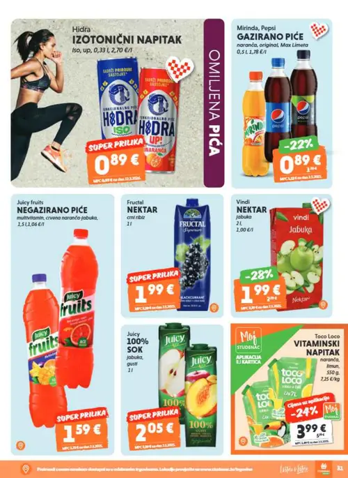 Studenac katalog — stranica 31: Vindi Nektar, Juicy 100% sok, Hidra Izotonični napitak, Mirinda, Pepsi Gazirano piće (vrijedi 29. 07. 2026.–11. 08. 2026.)
