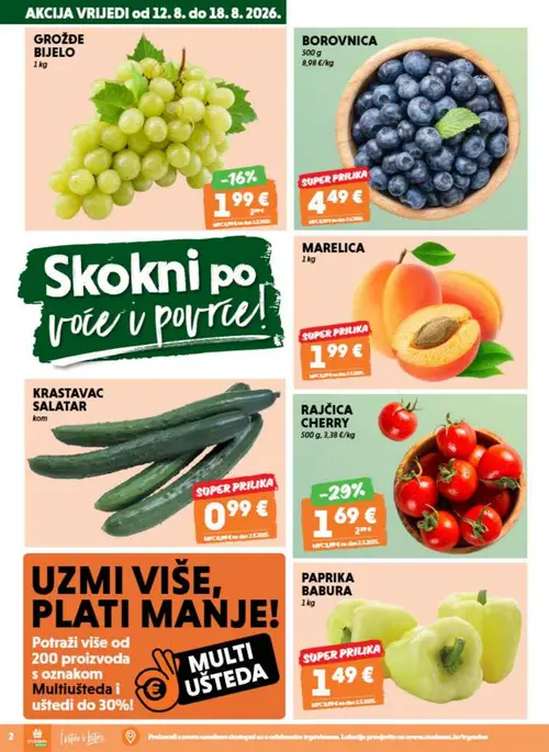 Studenac katalog — stranica 2: RAJČICA CHERRY, GROŽĐE BIJELO, BOROVNICA, MARELICA (vrijedi 12. 08. 2026.–25. 08. 2026.)