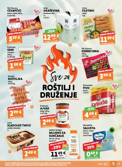 Studenac katalog — stranica 5: Ambre Solaire Ambre Solaire MLIJEKO ZA SUNČANJE SPF 30, Nuvoulette Nuvoulette SALVETA plava, 2 sloja, Belje Belje GRAŠEVINA kvalitetno vino, Karlovačko Karlovačko PIVO (vrijedi 12. 08. 2026.–25. 08. 2026.)