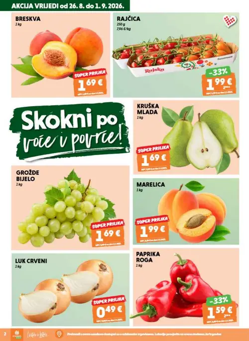 Studenac katalog — stranica 2: PAPRIKA ROGA, LUK CRVENI, MARELICA, GROŽĐE BIJELO (vrijedi 26. 08. 2026.–08. 09. 2026.)