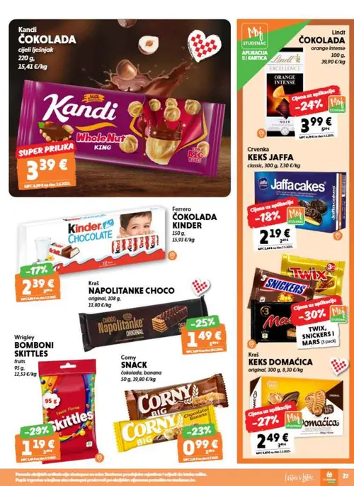 Studenac katalog — stranica 27: Wrigley BOMBONI SKITTLES fruits, Kraš KEKS DOMAĆICA original, Kraš NAPOLITANKE CHOCO original, Lindt LINDT ČOKOLADA orange intense (vrijedi 26. 08. 2026.–08. 09. 2026.)