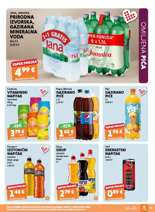 Studenac katalog — stranica 31: Cedevita VITAMINSKI NAPITAK, Pepsi, Mirinda GAZIRANO PIĆE, Jana, Jamnica PRIRODNA IZVORSKA, GAZIRANA MINERALNA VODA, Pipi GAZIRANO PIĆE (vrijedi 26. 08. 2026.–08. 09. 2026.)
