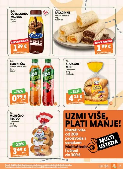 Studenac katalog — stranica 5: Ölz Ölz MLIJEČNO PECIVO s čokoladom, Juicy Juicy LEDENI ČAJ breskva, šumsko voće, Ölz Ölz KROASAN MINI s maslacom (vrijedi 26. 08. 2026.–08. 09. 2026.)