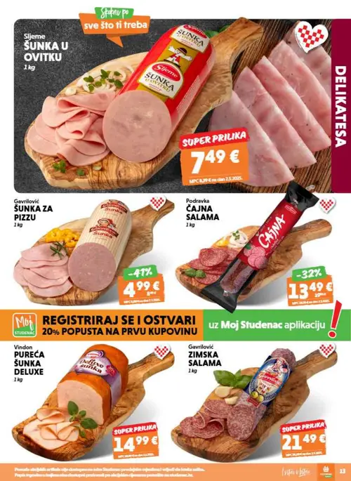 Studenac katalog — stranica 13: Podravka ČAJNA SALAMA, Sljeme ŠUNKA U OVITKU (vrijedi 09. 09. 2026.–15. 09. 2026.)