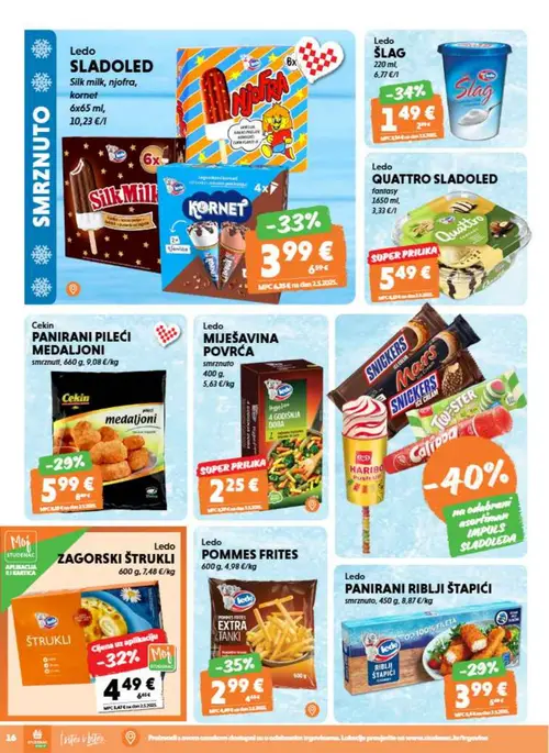 Studenac katalog — stranica 16: Ledo NJOFRA, Ledo POMMES FRITES EXTRA TANKI, Ledo ZAGORSKI ŠTRUKLI, Ledo PANIRANI RIBLJI ŠTAPIĆI (vrijedi 09. 09. 2026.–15. 09. 2026.)