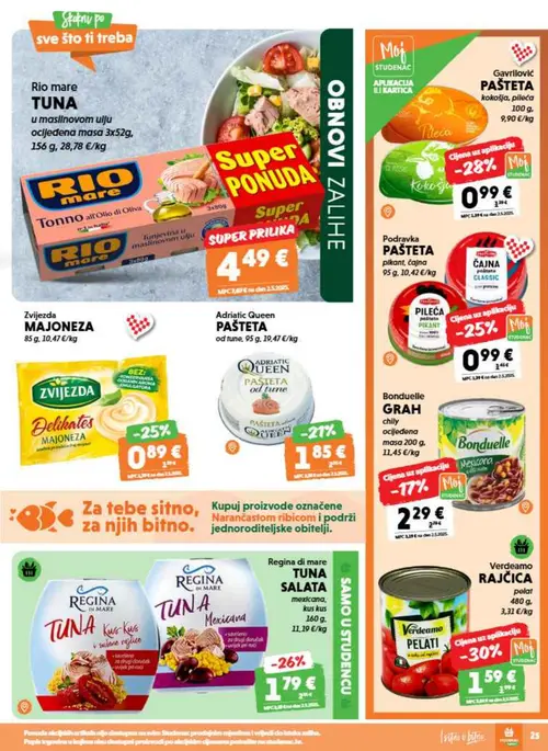 Studenac katalog — stranica 25: Podravka PAŠTETA pikant, čajna, Gavrilović PAŠTETA kokošja, pileća, Regina di mare TUNA SALATA mexicana, kus kus, Zvijezda MAJONEZA (vrijedi 09. 09. 2026.–15. 09. 2026.)