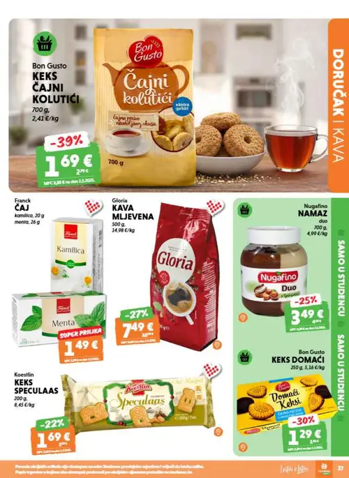 Studenac katalog — stranica 27: Bon Gusto Keksi čajni kolutiči, Bon Gusto Keksi domaći, Gloria Kava mljevena, Nugafino Namaaz Duo (vrijedi 09. 09. 2026.–15. 09. 2026.)