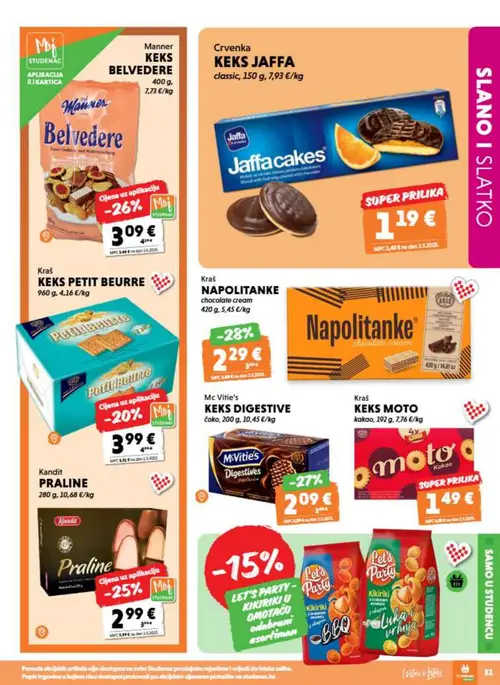 Studenac katalog — stranica 31: Kraš NAPOLITANKE chocolate cream, Mc Vitie's KEKS DIGESTIVE čoko, Kandit PRALINE, Kraš KEKS PETIT BEURRE (vrijedi 09. 09. 2026.–15. 09. 2026.)