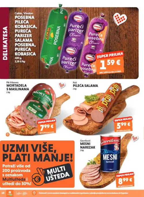 Studenac katalog — stranica 10: Cekin, Vindoon Pureća kobasica, pureća parizer salama, pureća kobasica (vrijedi 16. 09. 2026.–22. 09. 2026.)