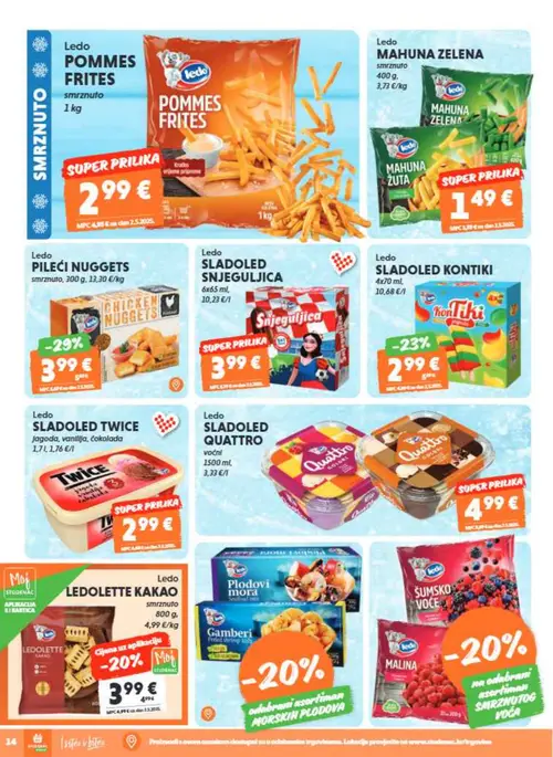 Studenac katalog — stranica 14: Ledo POMMES FRITES smrznuto, Ledo MAHUNA ZELENA smrznuto, Ledo LEDOLETTE KAKAO smrznuto (vrijedi 16. 09. 2026.–22. 09. 2026.)