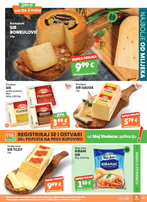 Studenac katalog — stranica 17: Bonkulović SIR BONKULOVIĆ, President SIR GAUD, President SIR gauda, podravec, dimsi, President SIR GUDA (vrijedi 16. 09. 2026.–22. 09. 2026.)