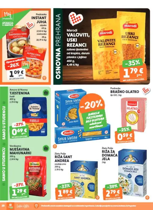 Studenac katalog — stranica 20: Marodi VALOVITI, USKI REZANCI, Zlato Polje RIŽA ZA DOMAĆA JELA, Verdeamo MJEŠAVINA MAHUNARKI, Podravka INSTANT JUHA alpska (vrijedi 16. 09. 2026.–22. 09. 2026.)