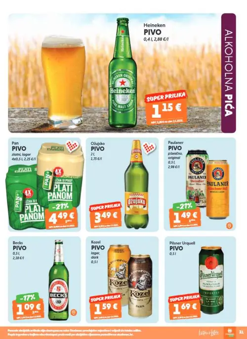 Studenac katalog — stranica 31: Paulaner PIVO pšenično, original, Pan PIVO zlatni, lager, Heineken PIVO, Ožujsko PIVO (vrijedi 16. 09. 2026.–22. 09. 2026.)