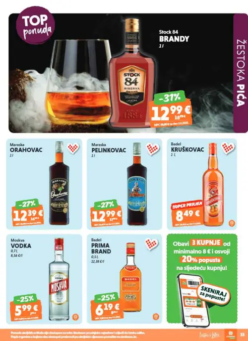 Studenac katalog — stranica 33: Stock 84 BRANDY 11, Maraska PELINKOVAC 1 l, Maraska ORAHOVAC 1 l, Badel PRIMA BRAND 0,5 l (vrijedi 16. 09. 2026.–22. 09. 2026.)
