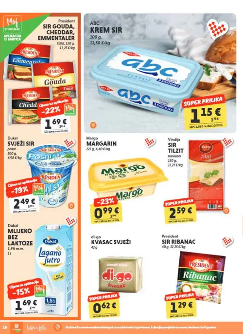 Studenac katalog — stranica 16: ABC KREM SIR, Margo MARGARIN, President SIR CHEDDAR, President SVJEŽI SIR (vrijedi 23. 09. 2026.–06. 10. 2026.)