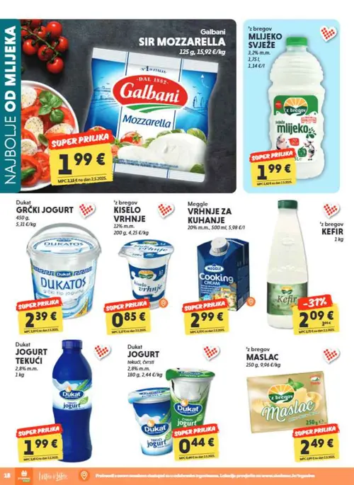 Studenac katalog — stranica 18: 'z bregov MLIJEKO SVJEŽE, KISELO VRHNJE, 'z bregov KEFIR, Meggle VRHNJE ZA KUHANJE (vrijedi 23. 09. 2026.–06. 10. 2026.)