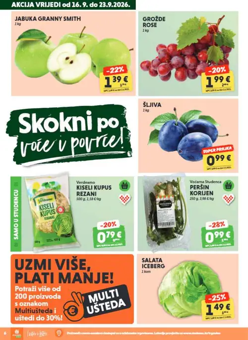 Studenac katalog — stranica 6: ŠLJIVA, Voćarna Studenca PERŠIN KORIJEN, SALATA ICEBERG, JABUKA GRANNY SMITH (vrijedi 23. 09. 2026.–06. 10. 2026.)