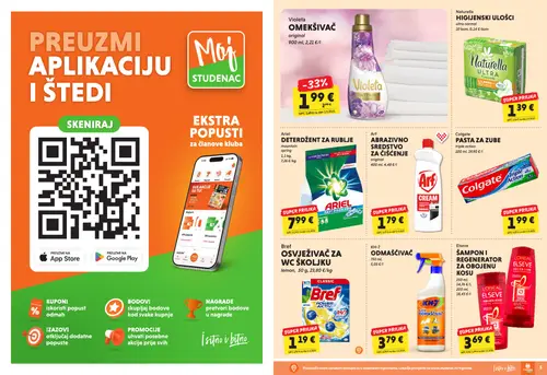 Studenac katalog — stranica 4: Bref OSVJEŽIVAČ ZA WC ŠKOLJKU lemon, Colgate PASTA ZA ZUBE triple action, Violeta OMEKŠIVAČ original, Arf ABRAZIVNO SREDSTVO ZA ČIŠĆENJE original (vrijedi 28.10.–03.11.2026.)