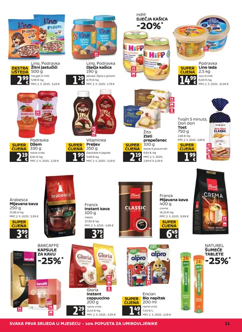 Tommy katalog — stranica 11: Podravka Podravka Lino lada duo, HIPP HIPP Dječja kašica, Lino Lino Dječja kašica, Lino Lino Žitni jastučiči (vrijedi 25. 06. 2026.–01. 07. 2026.)