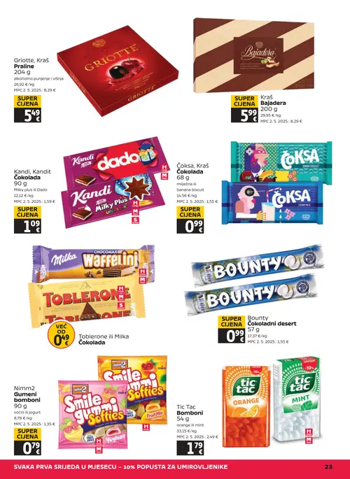 Tommy katalog — stranica 23: Kraš Griotte, Kraš Praline, Kraš Bajadera, Kandi, Kandit Čokolada, Kraš Čoksa, Kraš Čokolada (vrijedi 25. 06. 2026.–01. 07. 2026.)